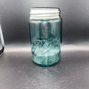 Ball Mason Jar Triple L Pint Blue/Green Glass 1900-1910 Antique